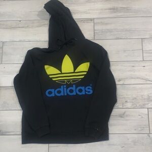 Adidas Black Hoodie with Yellow and Blue Logo